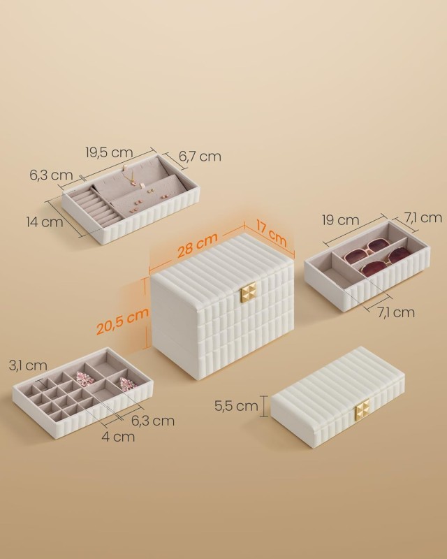 Κοσμηματοθήκη 4 επιπέδων με Καθρέφτη 17 x 28 x 20,5 cm Μπεζ SONGMICS JBC181W01