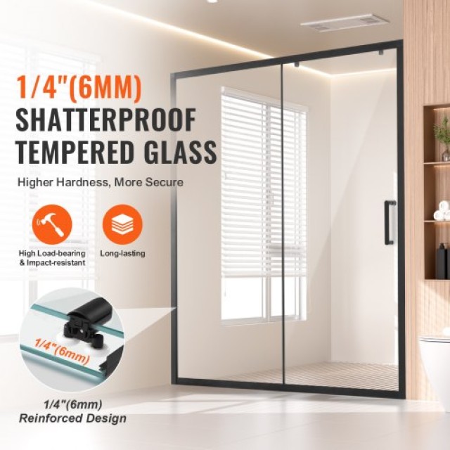 VEVOR  Ημι-πλαισιωτή Πόρτα Ντουζ 58x70 Μαύρο Ματ 6mm Ασφαλείας  DBK...