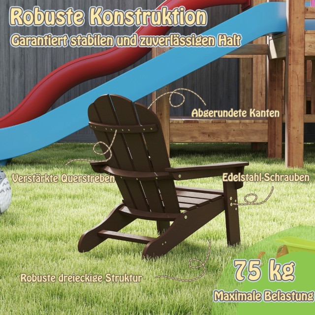 Costway Παιδική Καρέκλα Adirondack από HDPE 53,5 x 52 x 64 εκ. με Εργονομική Πλάτη Καφέ NP11919CF