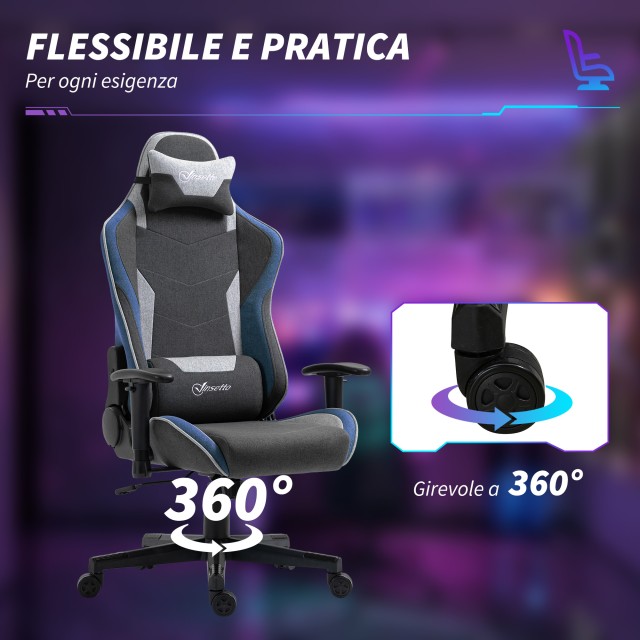 Vinsetto  Καρέκλα Gaming με ανάκλιση 150° και λειτουργία κουνήματος, από ύφασμα με υφή λινού, 66x53x128-138 εκ., Γκρι  921-566V00BU