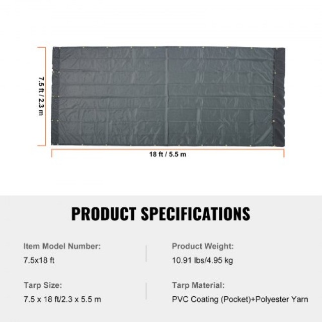VEVOR Κάλυμμα Διχτυού Φορτηγού, 7.5x18 ft, Βαρέως Τύπου PVC, Μαύρο  KPVC75X1818OZAC5IV0