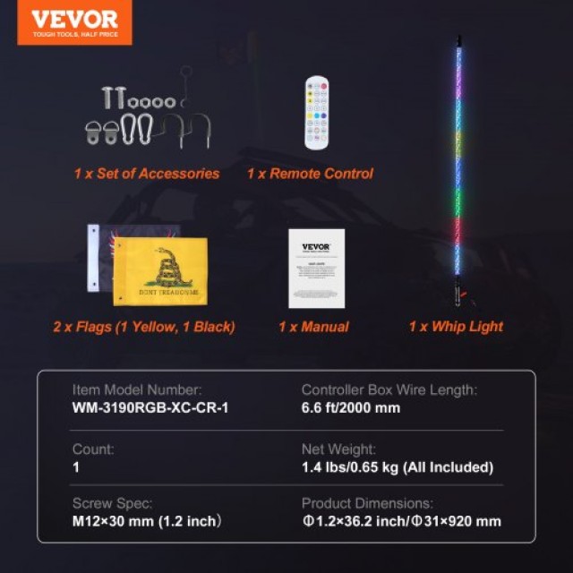 VEVOR LED Σπιράλ Φως 3FT RGB για ATV/UTV με Τηλεχειριστήριο & Εφαρμογή  CRKJPPTDZ3YC8TTWVV9