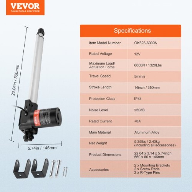 VEVOR  Γραμμικός Ενεργοποιητής 12V 14 Βαρέως Τύπου 6000N IP44 ZXXXZ...