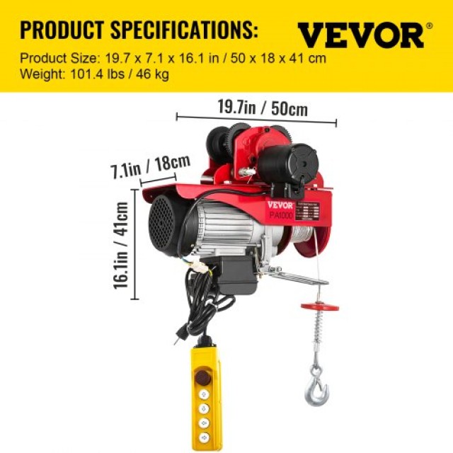 Ηλεκτρικός Βιντζιρέλος με Τρόλεϊ VEVOR 1000KG  DDHL1000KGXCZH001V2