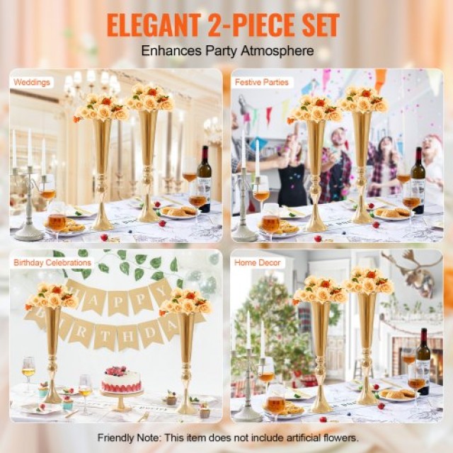 VEVOR  2 τεμ. 56cm Χρυσό Μεταλλικό Βάζο για Τραπέζια HLHPLBK55CM2HJ...