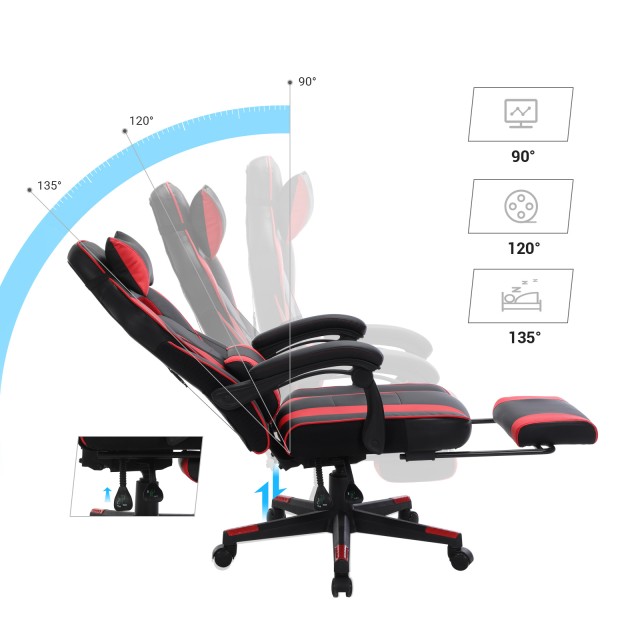SONGMICS Καρέκλα Gaming Racing με Υποπόδιο, Μαύρο και Κόκκινο OBG73...