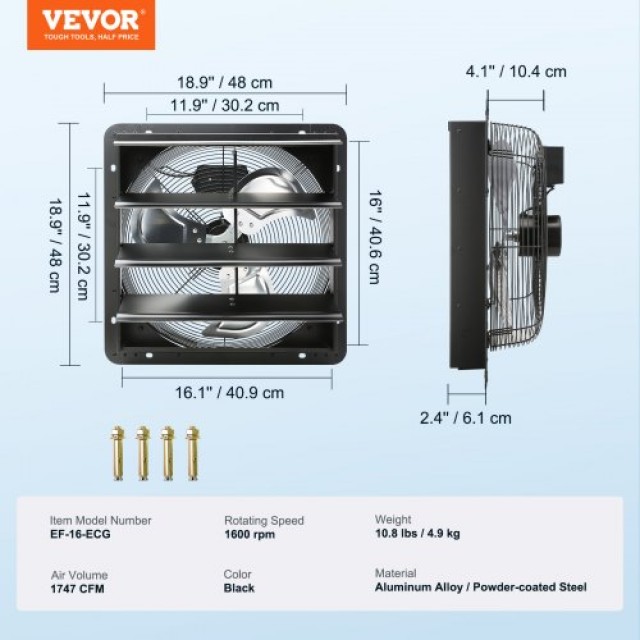 VEVOR  Ανεμιστήρας Εξαερισμού με Κλείστρο 406 mm και Τηλεχειριστήριο Τοίχου  BYCSPQSDJEC16PFKWV2