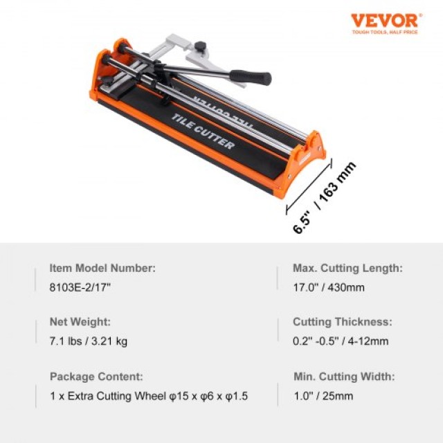 VEVOR Χειροκίνητος Κόφτης Πλακιδίων 43cm, Κεραμικός Κόφτης με Τροχό Καρβιδίου, Υπέρυθρη Στόχευση  KCZQGJMSDIY04NJZSV0