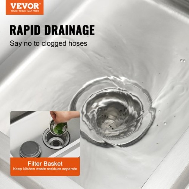 VEVOR Νεροχύτης Ανοξείδωτος με 1 Θέση & Πάγκο, 100x49x95 εκ. για Γκαράζ, Εστιατόριο, Πλυντήριο, NSF Πιστοποίηση  DSCDGZTZDC394FO0XV0
