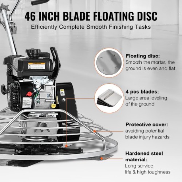 VEVOR Σπάτουλα Σκυροδέματος 46” 14HP Βενζινοκίνητη με Πλωτή Λεπίδα ...