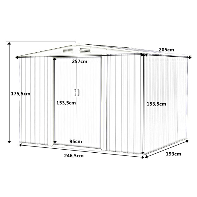 Costway Πράσινο Μεταλλικό Σπιτάκι Κήπου με Συρόμενη Πόρτα 205 x 257...
