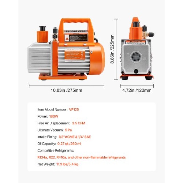VEVOR Αντλία Κενού 100 L/min Μονοβάθμια με Περιστροφικό Πτερύγιο ZK...