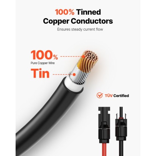 VEVOR Σετ Καλωδίων Προέκτασης Ηλιακού Πάνελ 100FT 10AWG με Συνδέσμους Αρσενικό & Θηλυκό TYNDCBYZXSX1PDF6ZY3