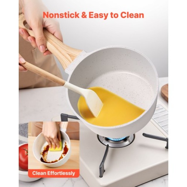 VEVOR Λευκή Κατσαρόλα 1.5QT με Αντικολλητική Επίστρωση, Γυάλινο Καπ...