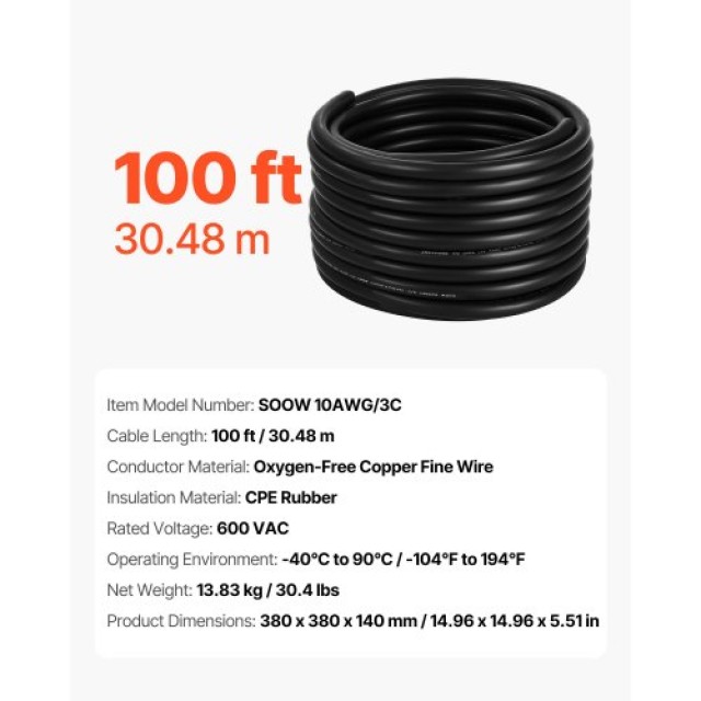 VEVOR 100 FT Καλώδιο Επέκτασης 10AWG Χαλκού Premium BXSDYXSOOWDLRHK...