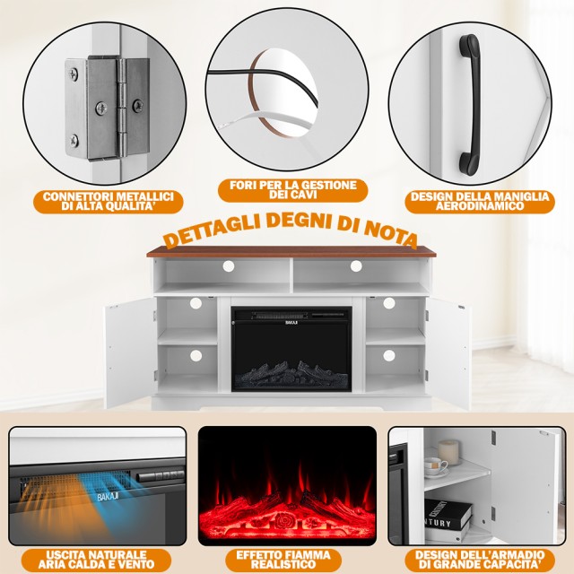 BAKAJI Έπιπλο TV με Ενσωματωμένο Τζάκι με Ρεαλιστικό Εφέ Φλόγας 138...