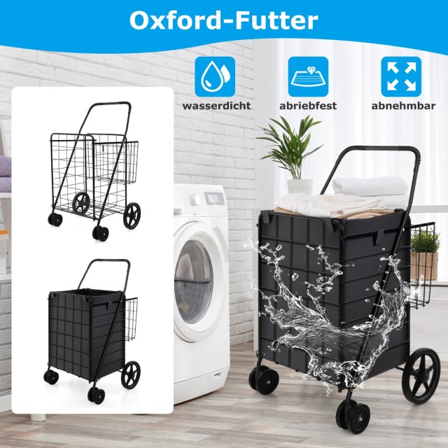 Costway Καρότσι αγορών με επένδυση Oxford, μπροστινούς τροχούς & χω...