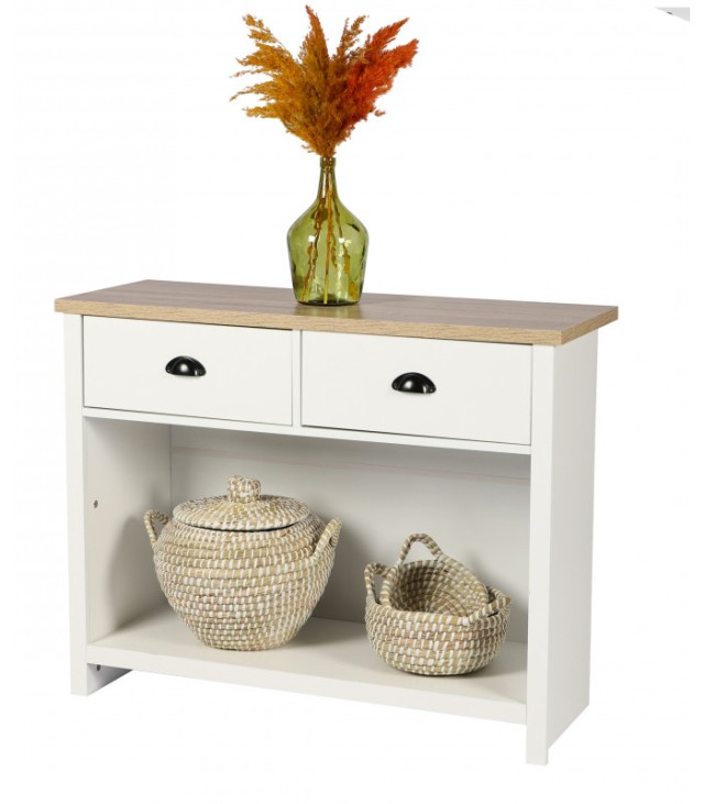 Ξύλινη Κονσόλα με 2 Συρτάρια 97x35x76 cm Λευκό/Ξύλο Urban Living 151137