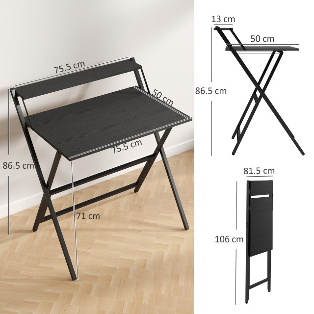 HOMCOM Πτυσσόμενο Γραφείο με Ράφι για Οθόνη, 81.5x62x86.5 εκ., Μαύρ...