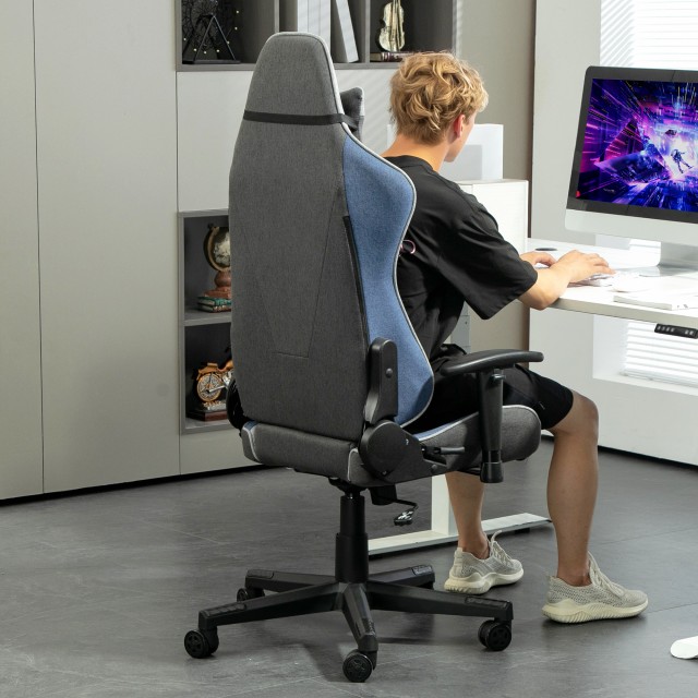 Vinsetto  Καρέκλα Gaming με ανάκλιση 150° και λειτουργία κουνήματος, από ύφασμα με υφή λινού, 66x53x128-138 εκ., Γκρι  921-566V00BU
