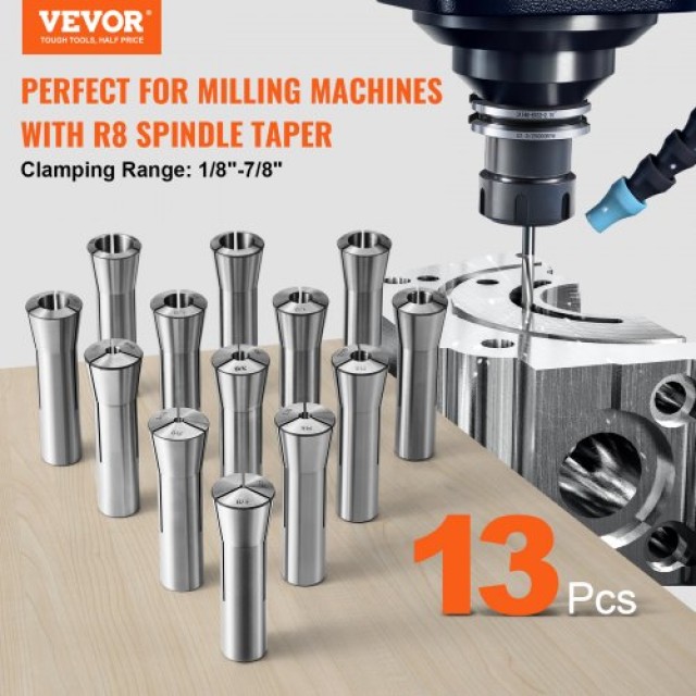 VEVOR  Σετ 13 Κολετών Ακριβείας R8, 1/8 - 7/8, Χάλυβας 45#, για Φρέ...