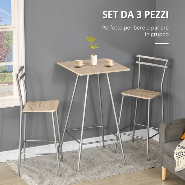 Σετ Μεταλλικό Τετράγωνο Τραπέζι - Bar 60 x 60 x 109.5 cm με 2 Σκαμπό HOMCOM 835-632SR
