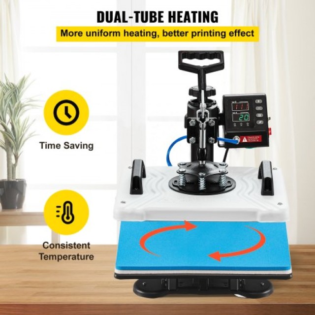 VEVOR Πρέσα Θερμότητας 12x15 10 σε 1, 1000W, Περιστροφή 360°, Λευκή...