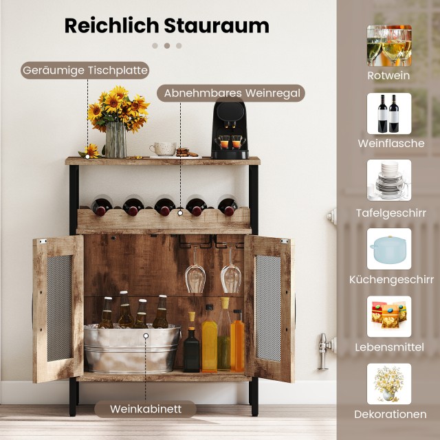 Costway Ρετρό Κρασιέρα με Αποσπώμενο Ράφι και Ενσωματωμένες Βάσεις ...