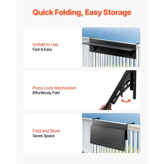 VEVOR Πτυσσόμενο Τραπέζι Μπαλκονιού 12 x 32 ιντσών FXGZMZ12INCH6ROCDV0