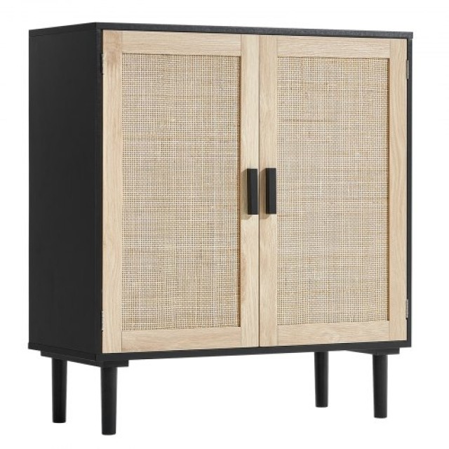 VEVOR  Μαύρο Ντουλάπι Rattan με 2 Μαγνητικές Πόρτες και Ρυθμιζόμενα Ράφια TBZSJLM315INFA6OBV0