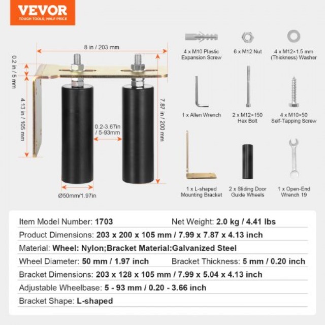 VEVOR  Σετ Συρόμενης Πόρτας 6 με Ροδάκια και Ρυθμιζόμενο L-Βραχίονα  HMDXLHSKDJZJ0Y2M7V0
