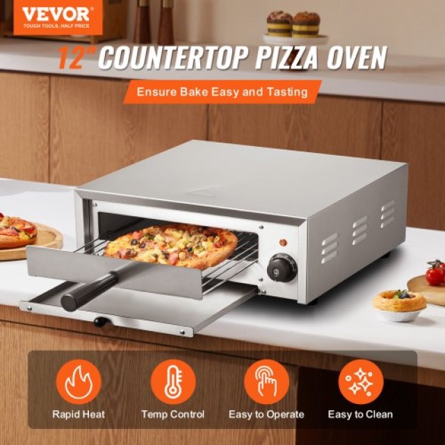 Ηλεκτρικός Φούρνος Πίτσας VEVOR 12 1500W 50-350℃ με Αποσπώμενο Δίσκ...