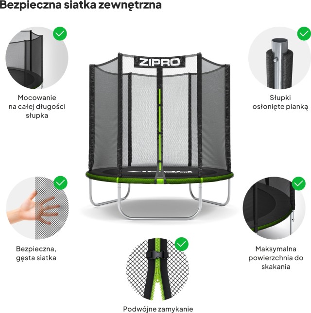 Τραμπολίνο Κήπου Jump Pro OUT 6FT 183 cm με Εξωτερικό Δίχτυ Μαύρο - Πράσινο 12578744 Zipro
