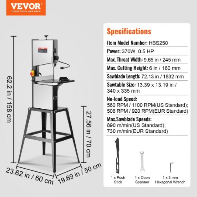 VEVOR Πριόνι Ταινίας με Βάση 370W Διπλής Ταχύτητας 9.65  MCQGDJT100...