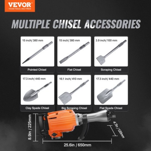 VEVOR Ηλεκτρικό Σφυρί Κατεδάφισης 2200W με 6 Καλέμια  DXDHYCJZPZNCP...