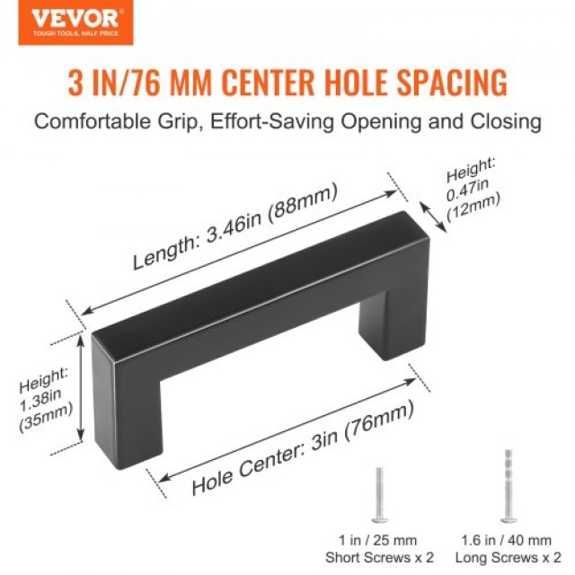 VEVOR 30τμχ Λαβές Ντουλαπιών 76mm Μαύρο Ματ  CJLSBXGPS30PMEPXWV0