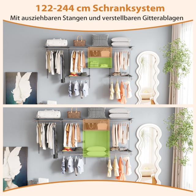 Costway Επεκτάσιμο Σύστημα Αποθήκευσης Γκρι 122 - 244 cm JZ10353GR