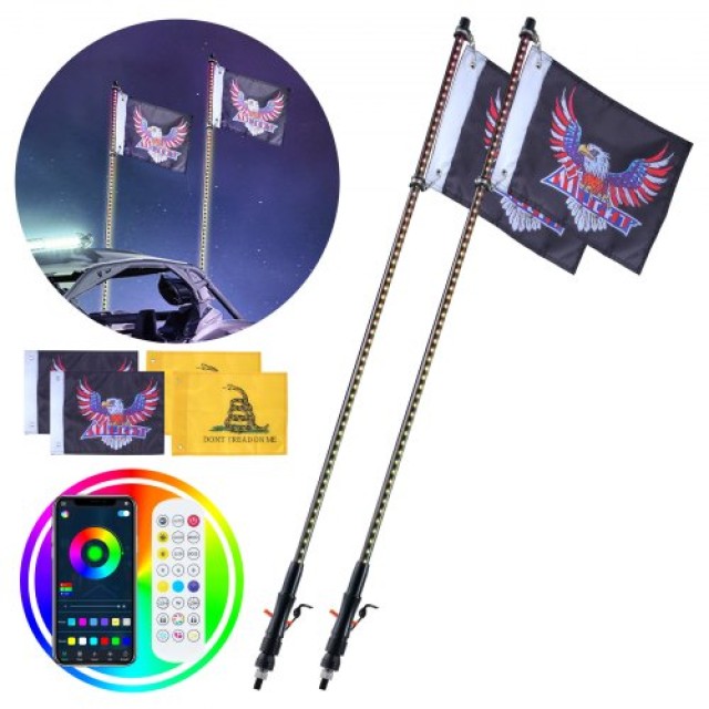 VEVOR Φωτιστικό LED Μαστίγιο 2PCS 3FT RGB με Σημαία και Τηλεχειριστ...