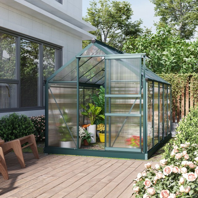 Outsunny 190x312x201cm Anti UV Polycarbonate Κήπος Θερμοκήπιο με Παράθυρο και Συρόμενη Πόρτα, Αλουμίνιο 845-059V01