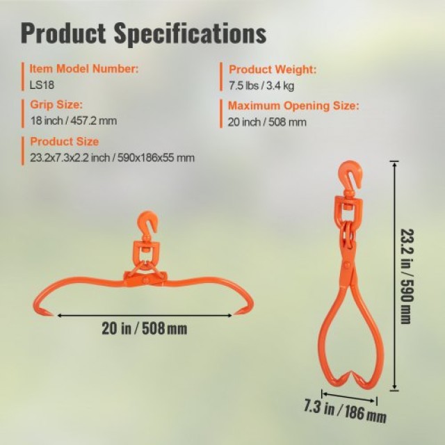 Τσιμπίδα Ξυλείας VEVOR 18 με 2 Δόντια, 350 kg Φορτίο  YMQZQ18YC2ZK618WUV0