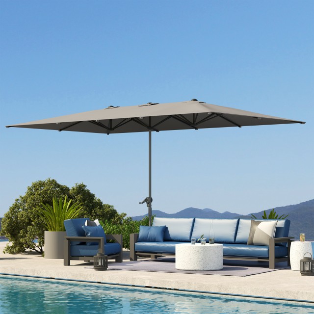 Outsunny Διπλή Ομπρέλα Κήπου 4.5x2.6 μ, Άνοιγμα με Μανιβέλα και 12 Ακτίνες, Γκρι 84D-436V00CG