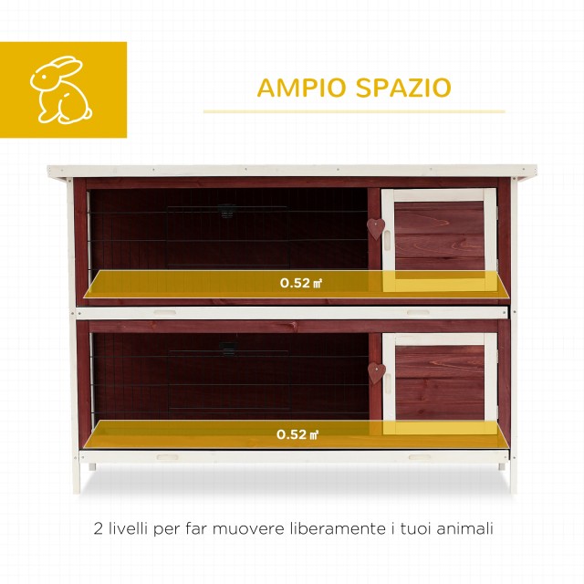 Ξύλινο Κλουβί Κουνελιών με 2 Ορόφους 136.4 x 50 x 93 cm PawHut D51-087