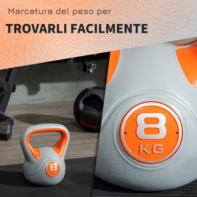 SPORTNOW Kettlebell 8kg σε PU και Sand με επίπεδη βάση και λαβή για Deadlifts, Squats και Lifts, 20x14x24 cm, Πορτοκαλί A91-255V03OG