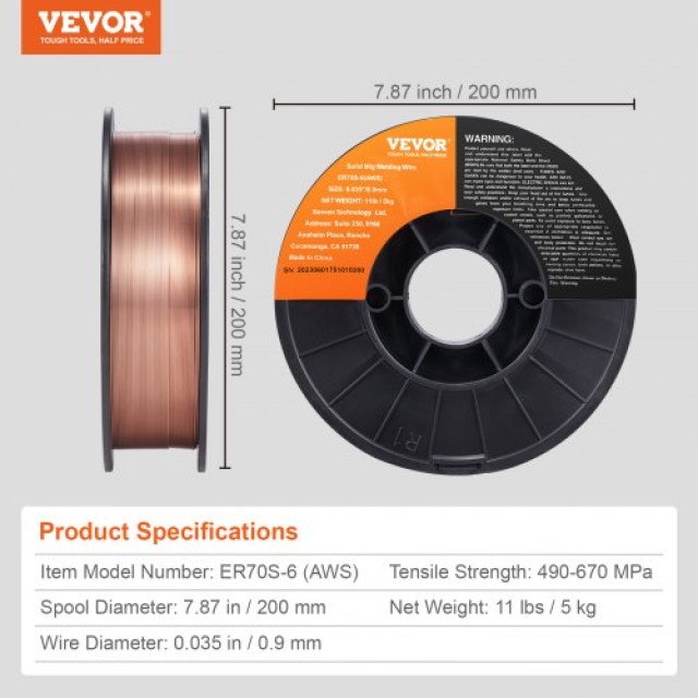 Σύρμα Συγκόλλησης MIG VEVOR ER70S-6 0.9mm 5kg για Ήπιο Χάλυβα  SXHSJMIGER70SL4EXV0