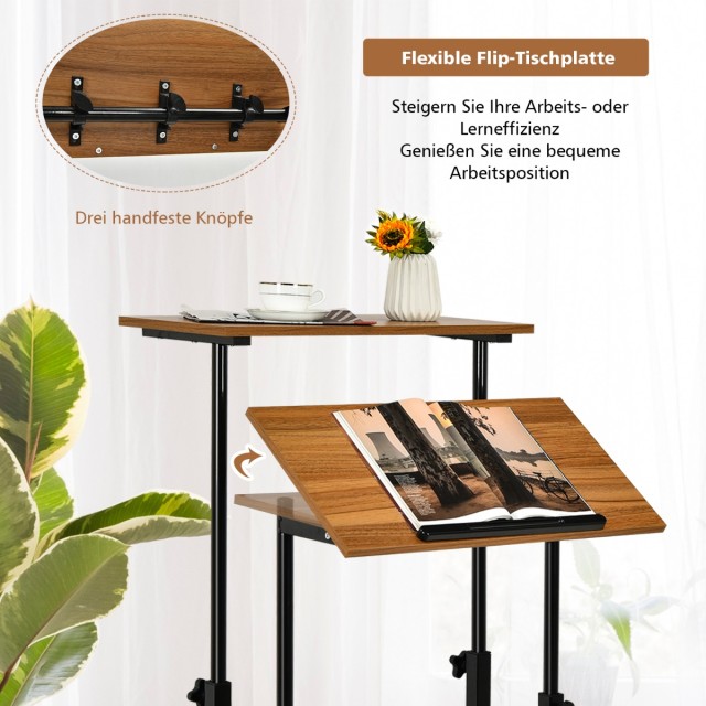 Κινητό Ρυθμιζόμενο Γραφείο 60 x 30 x 72-124cm Μαύρο + Καρυδιά HW674...