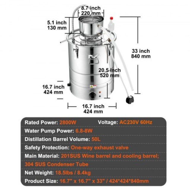 VEVOR  Αποστακτήρας Αιθέριων Ελαίων 13L με Θάμπερ & Αντλία Νερού  DLNTZLQYYS50LEHB5V2