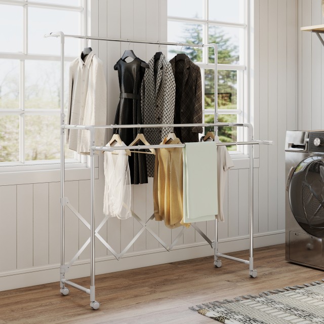 HOMCOM Πτυσσόμενη Απλώστρα Ρούχων με 3 Ρυθμιζόμενες Μπάρες, Περιστρ... HOMCOM Πτυσσόμενη Απλώστρα Ρούχων με 3 Ρυθμιζόμενες Μπάρες, Περιστρ...