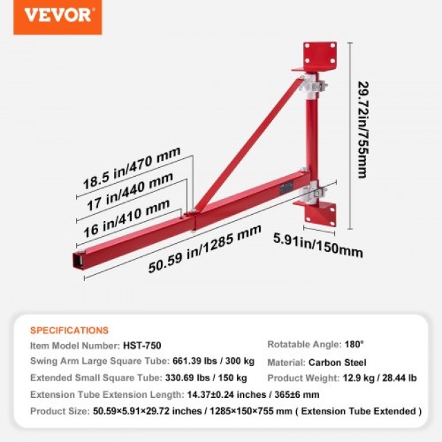 Βραχίονας Ανύψωσης VEVOR, 300 kg, Περιστροφή 180°, για Εργαστήριο/Γκαράζ  HLZJTZ2003007OOWSV0