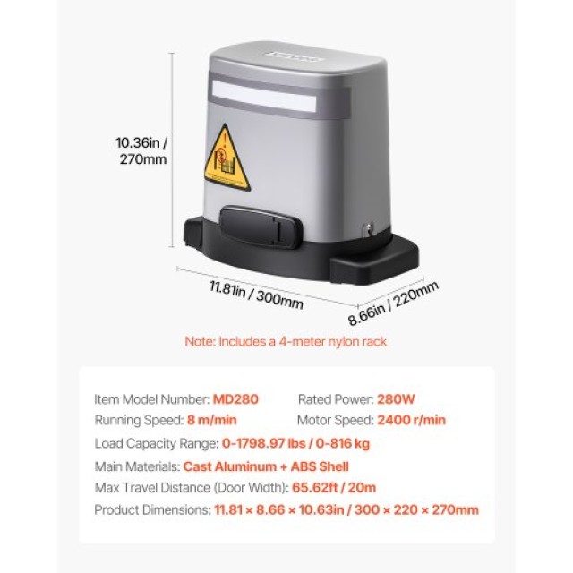 VEVOR Ηλιακός Ανοιγόμενος Μηχανισμός Πύλης 280W για 818kg με Δύο Τη...