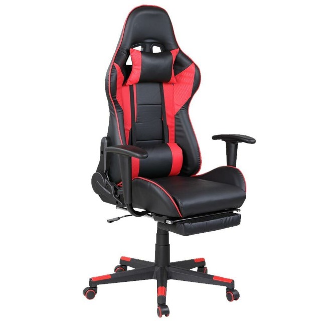 BAKAJI  Καρέκλα Πολυθρόνα Gaming Γραφείου Σπιτιού Ανακλινόμενη με Υποπόδιο Κόκκινη  02837447